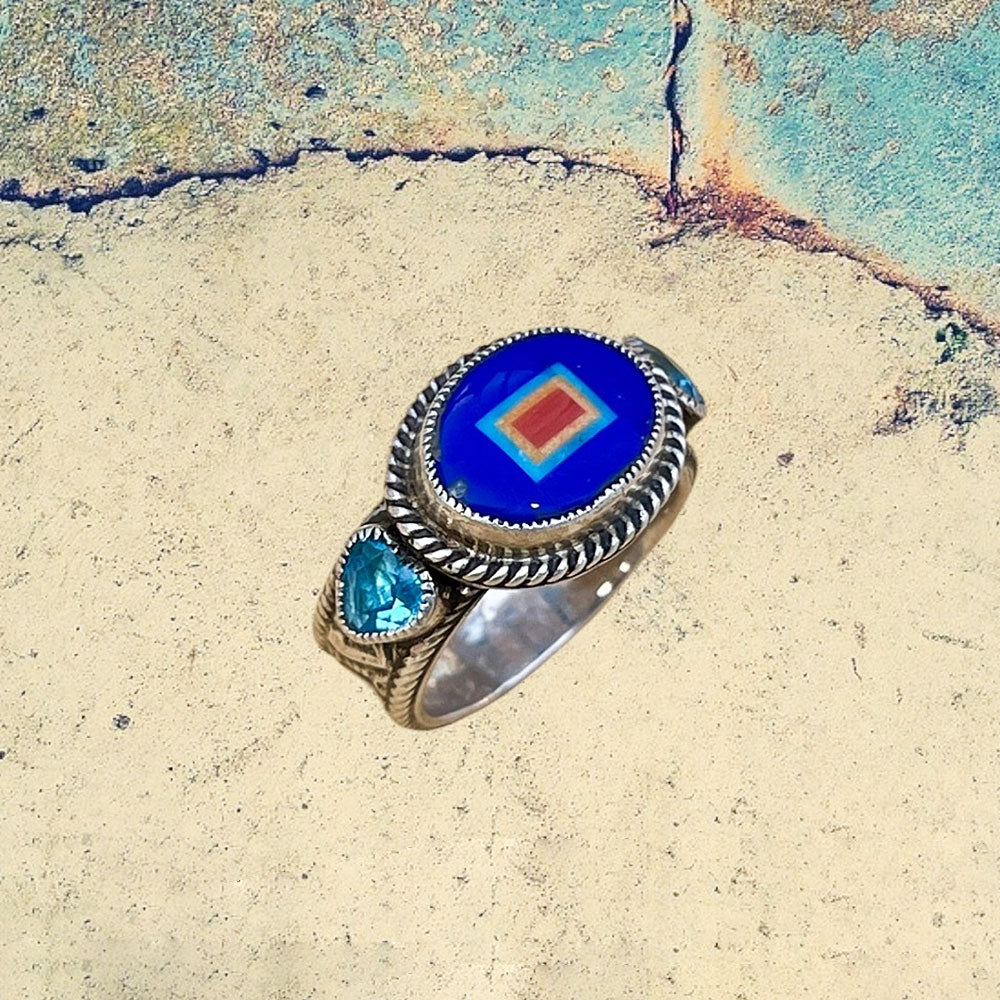 Sterling Silver Lapis Lazuli Oval Inlay with Blue Topaz Ring